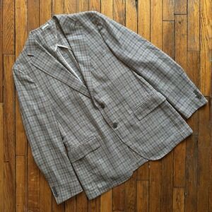 Peter Millar Men's 42T Gray Blue Plaid Wool Silk Linen Blazer Jacket Sport‎ Coat
